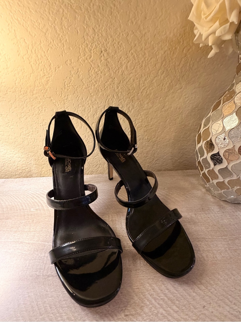 Michael Kors Black Patent Leather Strappy Stiletto Sandals